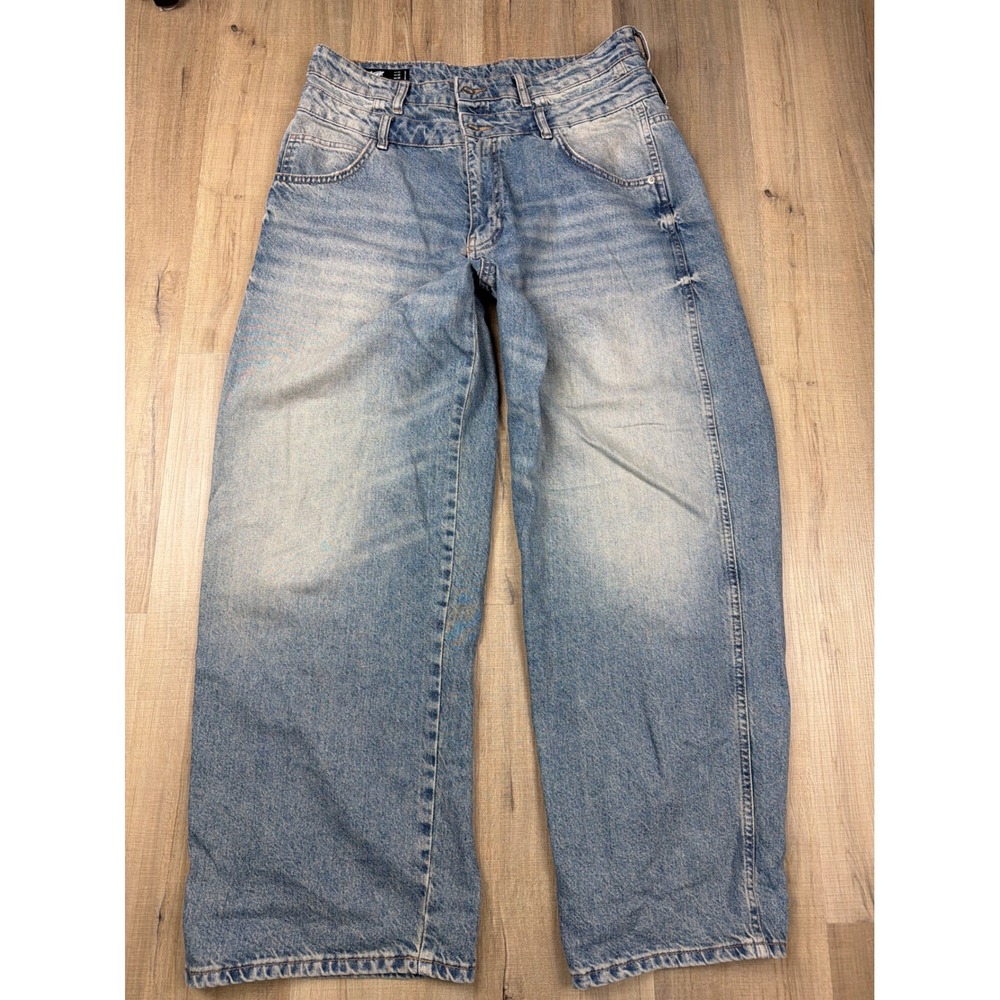 Pull&Bear STWD Mens Wide Leg Jeans Light Wash Blue Baggy Skate Denim 32 3683/522